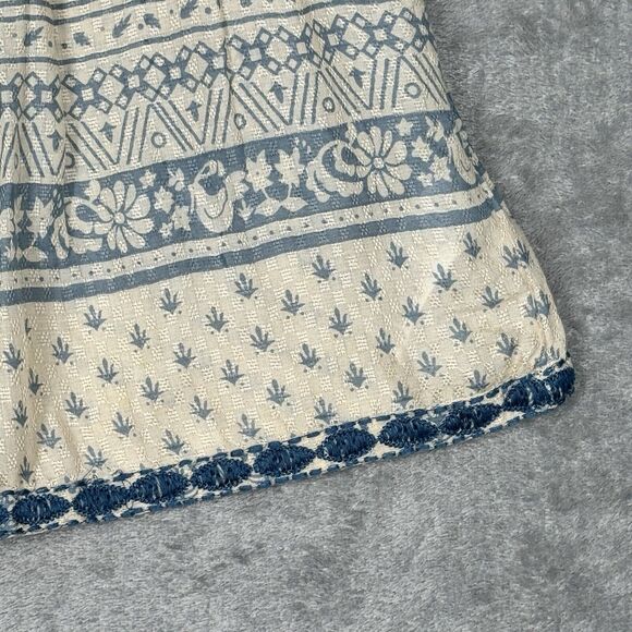 Sigrid Olsen Shirt Womens Small Blue Cream Baroque‎ Print Babydoll Boho Peasant - Picture 6 of 9